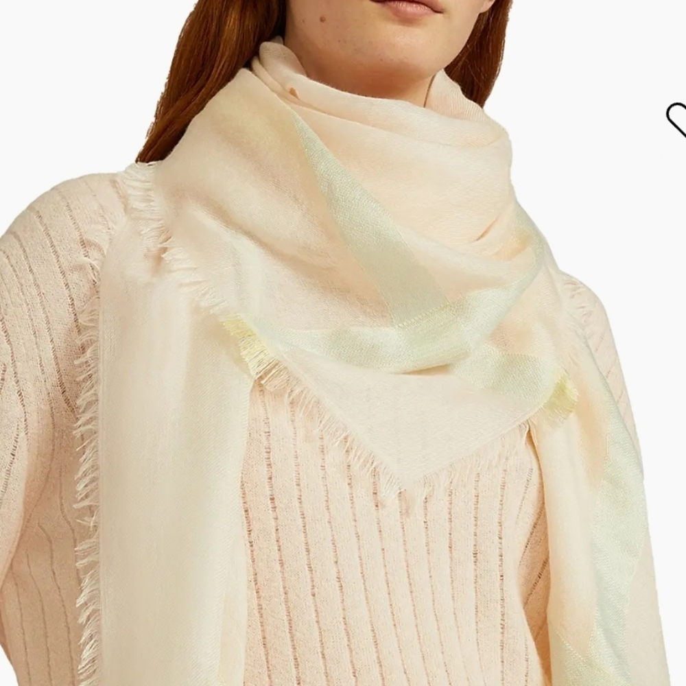 NWT$825 Loro Piana Large Square Stripe Cashmere & Silk Fringe Scarf Shawl